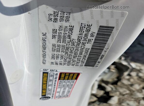 5J8TC2H34KL042432 2019 ACURA RDX White VIN კოდის სტიკერის ხედი