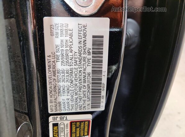 5J8TC2H34PL017246 2023 ACURA RDX Black Вид наклейки з VIN-кодом