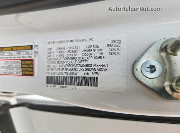 5J8TC2H37ML006351 2021 ACURA RDX White 