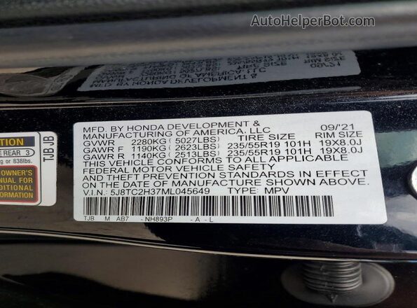 5J8TC2H37ML045649 2021 ACURA RDX Black 