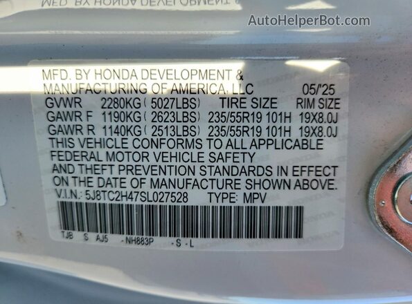 5J8TC2H47SL027528 2025 ACURA RDX White 