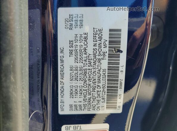 5J8TC2H50LL032435 2020 ACURA RDX Blue Вид наклейки з VIN-кодом