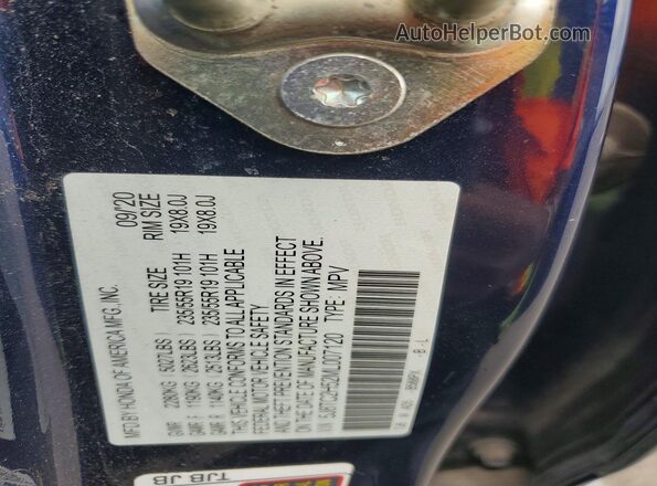 5J8TC2H52ML007120 2021 ACURA RDX Blue Vista de la etiqueta del VIN