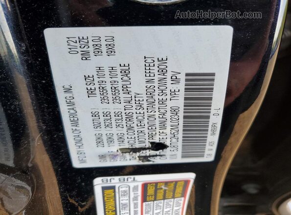 5J8TC2H52ML023480 2021 ACURA RDX Black Вид наклейки з VIN-кодом