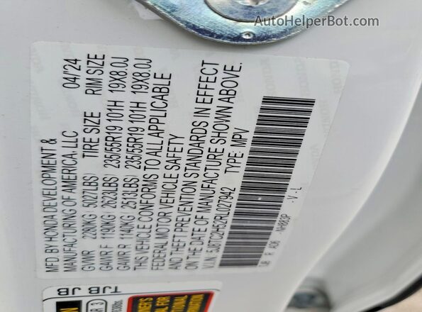 5J8TC2H52RL027942 2024 ACURA RDX White 