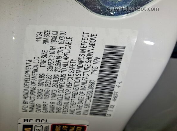 5J8TC2H52SL009883 2025 ACURA RDX White Вид наклейки з VIN-кодом