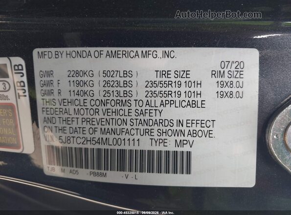 5J8TC2H54ML001111 2021 ACURA RDX Gray Շարժիչի բաժամունքի տեսք