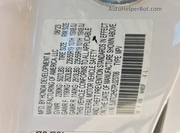 5J8TC2H57PL023706 2023 ACURA RDX White 