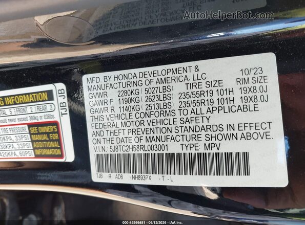 5J8TC2H58RL003001 2024 ACURA RDX Black Вид підкапотного простору