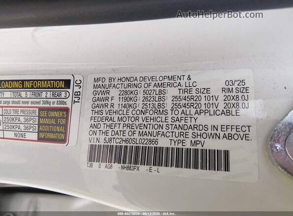 5J8TC2H60SL022866 2025 ACURA RDX Белый Вид подкапотного пространства