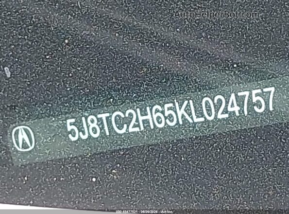 5J8TC2H65KL024757 2019 ACURA RDX White Вид щитка приладів