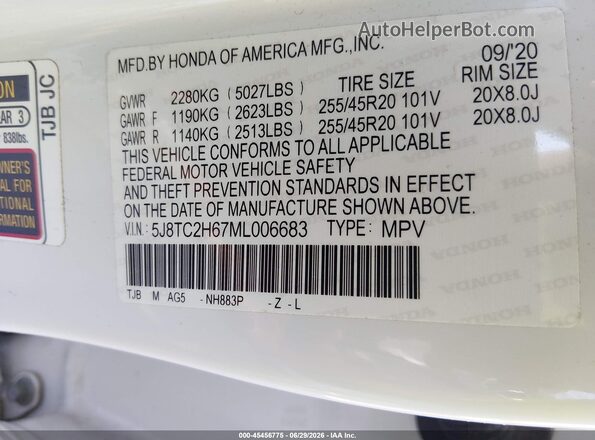 5J8TC2H67ML006683 2021 ACURA RDX Белый Вид подкапотного пространства
