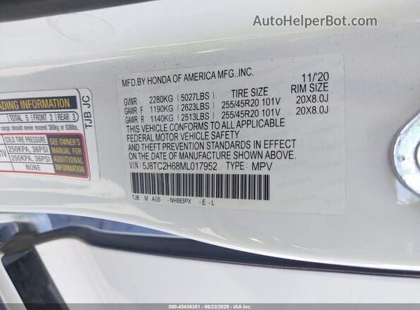 5J8TC2H68ML017952 2021 ACURA RDX White Շարժիչի բաժամունքի տեսք