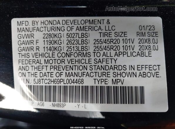 5J8TC2H69PL004468 2023 ACURA RDX Black ძრავის განყოფილების ხედი