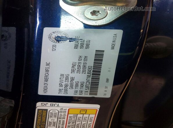 5J8TC2H71ML804363 2021 ACURA RDX Blue Панорамний вид салону 360°