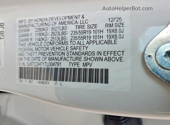 5J8TC2H71TL004791 2026 ACURA RDX White Vista interior de 360 grados
