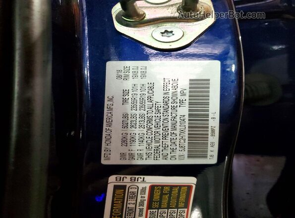 5J8TC2H7XKL010474 2019 ACURA RDX Blue VIN sticker view