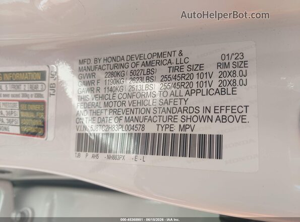 5J8TC2H83PL004578 2023 ACURA RDX White ძრავის განყოფილების ხედი
