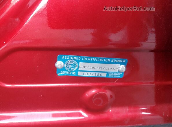 5J8TC2H85NL001937 2022 ACURA RDX Red Vista del compartimento del motor