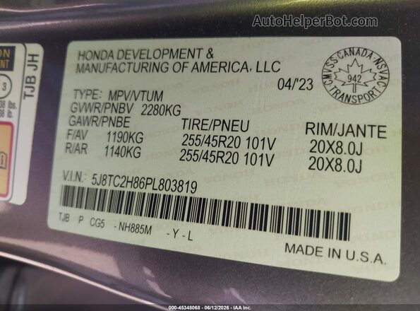 5J8TC2H86PL803819 2023 ACURA RDX Gray Շարժիչի բաժամունքի տեսք