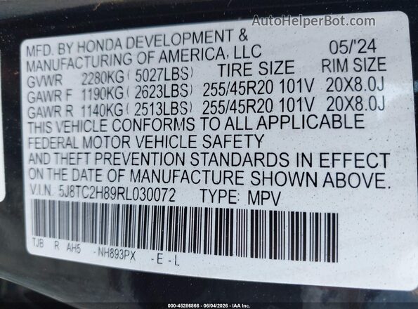 5J8TC2H89RL030072 2024 ACURA RDX Black Engine compartment view