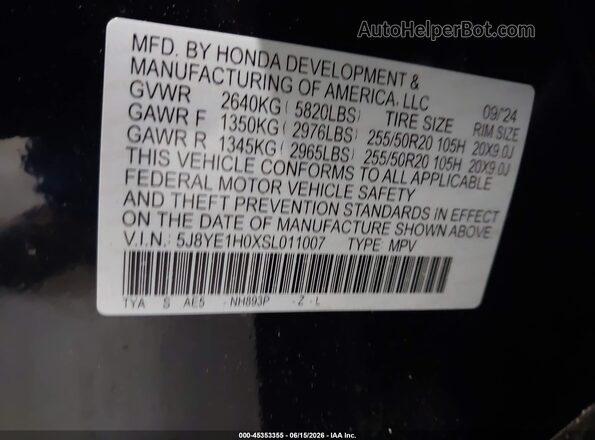 5J8YE1H0XSL011007 2025 ACURA MDX Black Vista del compartimento del motor