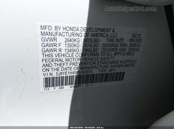 5J8YE1H49PL043974 2023 ACURA MDX White Engine compartment view