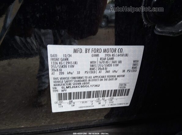 5LM5J0XC9SGL17362 2025 LINCOLN AVIATOR Black Շարժիչի բաժամունքի տեսք