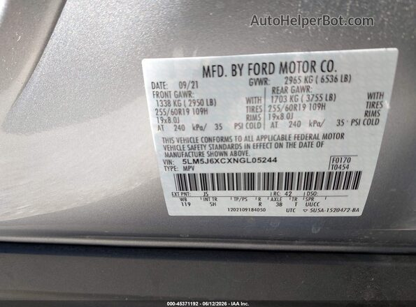 5LM5J6XCXNGL05244 2022 LINCOLN AVIATOR Серебряный Вид подкапотного пространства