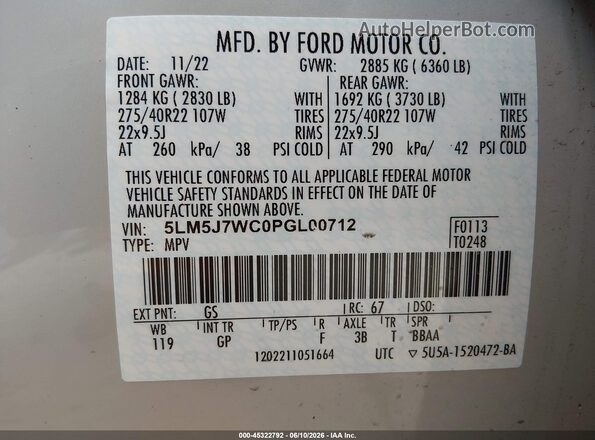 5LM5J7WC0PGL00712 2023 LINCOLN AVIATOR Beige Շարժիչի բաժամունքի տեսք