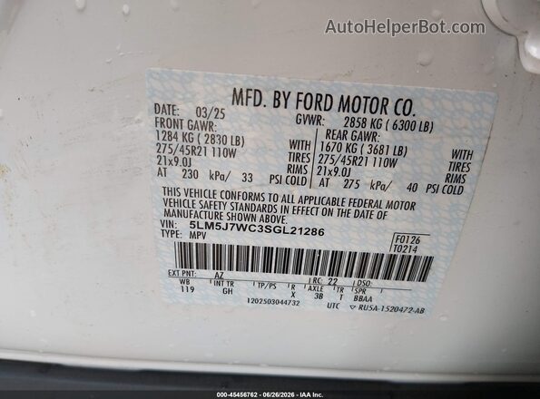 5LM5J7WC3SGL21286 2025 LINCOLN AVIATOR White Engine compartment view