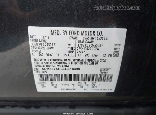 5LM5J7XC3LGL18498 2020 LINCOLN AVIATOR Gray Engine compartment view