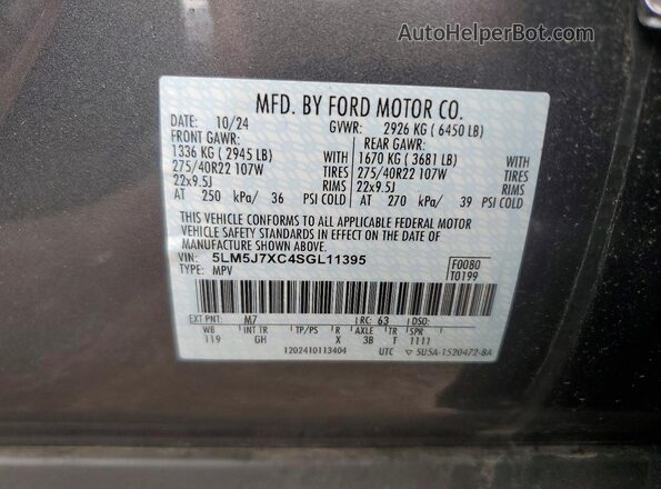 5LM5J7XC4SGL11395 2025 LINCOLN AVIATOR Gray VIN sticker view