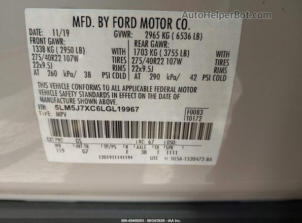 5LM5J7XC6LGL19967 2020 LINCOLN AVIATOR Бежевый Вид подкапотного пространства