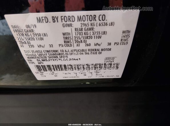 5LM5J7XC7LGL06841 2020 LINCOLN AVIATOR Black Engine compartment view