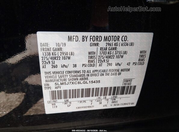 5LM5J7XC8LGL15435 2020 LINCOLN AVIATOR Black Շարժիչի բաժամունքի տեսք