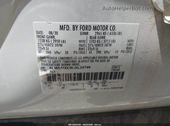 5LM5J7XC8LGL35748 2020 LINCOLN AVIATOR Белый Вид подкапотного пространства