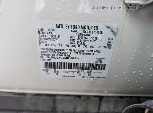 5LM5J9XC2MGL02631 2021 LINCOLN AVIATOR White Widok naklejki z numerem VIN