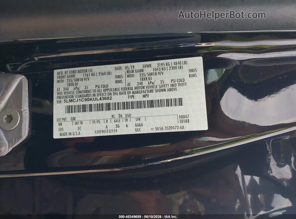 5LMCJ1C90KUL43602 2019 LINCOLN MKC Black Widok komory silnika