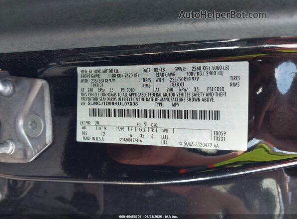 5LMCJ1D98KUL07008 2019 LINCOLN MKC Black Widok komory silnika