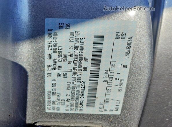 5LMCJ1D99KUL22651 2019 LINCOLN MKC Silver Вид наклейки з VIN-кодом