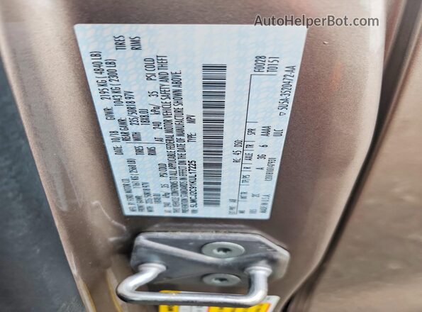 5LMCJ2C91KUL17225 2019 LINCOLN MKC Tan Вид наклейки з VIN-кодом