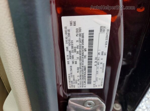 5LMCJ2C91KUL39631 2019 LINCOLN MKC Burgundy Vista de la etiqueta del VIN