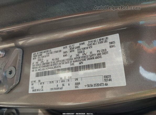 5LMCJ2C92HUL55376 2017 LINCOLN MKC Gray Вид підкапотного простору