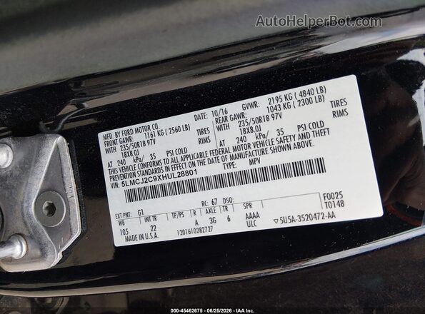 5LMCJ2C9XHUL28801 2017 LINCOLN MKC Black Engine compartment view