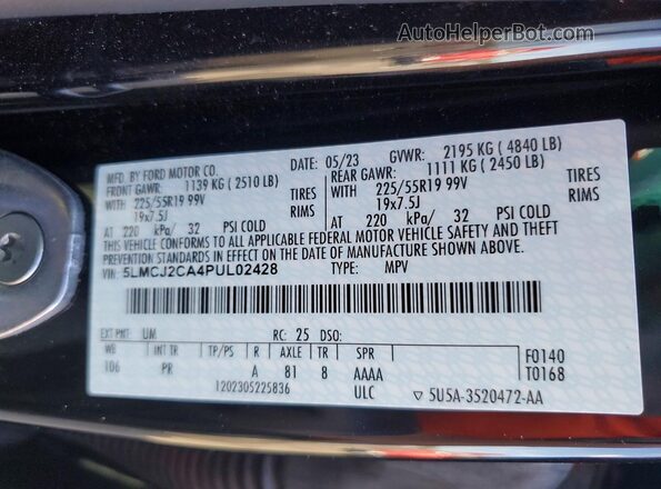 5LMCJ2CA4PUL02428 2023 LINCOLN CORSAIR Black Vista del compartimento del motor