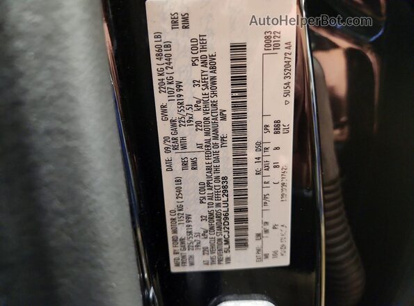 5LMCJ2D96LUL29838 2020 LINCOLN CORSAIR Black Widok naklejki z numerem VIN