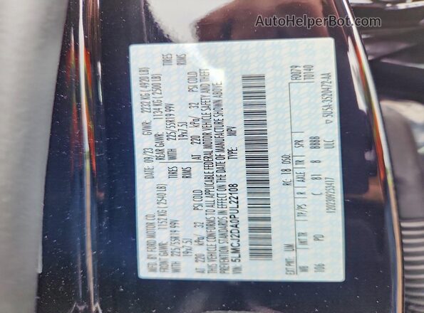 5LMCJ2DA0PUL22108 2023 LINCOLN CORSAIR Black Vista de la etiqueta del VIN