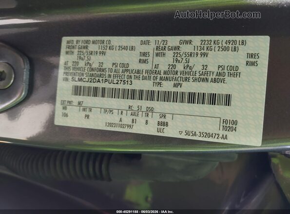 5LMCJ2DA1PUL27513 2023 LINCOLN CORSAIR Gray Շարժիչի բաժամունքի տեսք