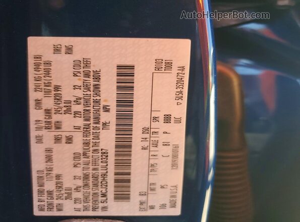 5LMCJ2DH9LUL03287 2020 LINCOLN CORSAIR Blue VIN կոդի պիտակի տեսք
